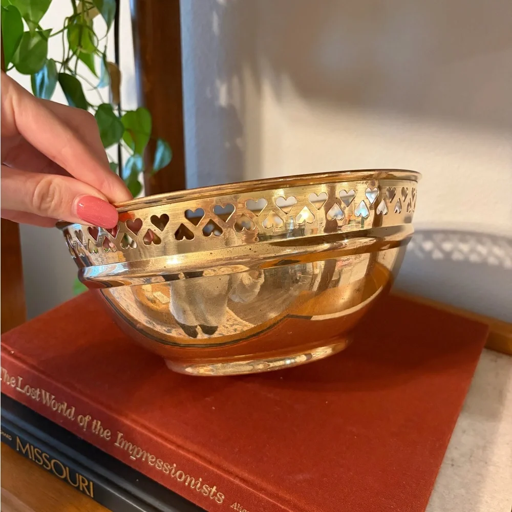 Vintage Brass Bowl Planter Pot with Heart Cutouts - Picture 9 of 10